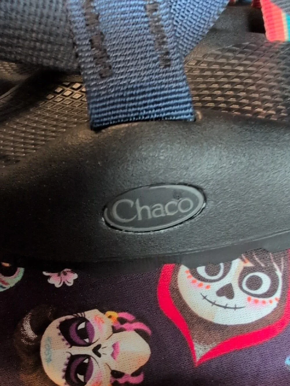 Chaco Black Sandals with Blue & Pink Straps - Picture 2 of 6